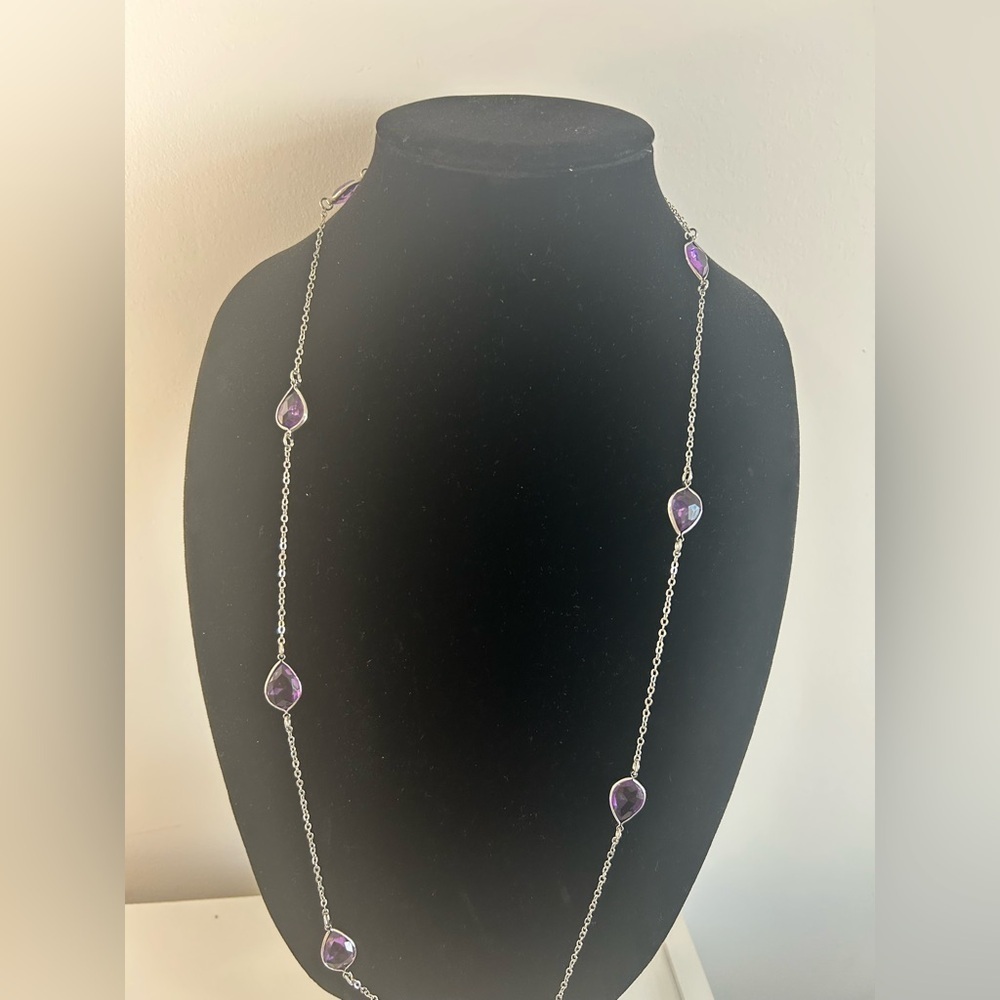 Elegant Silver Tone Necklace with Purple Gems - Picture 2 of 4